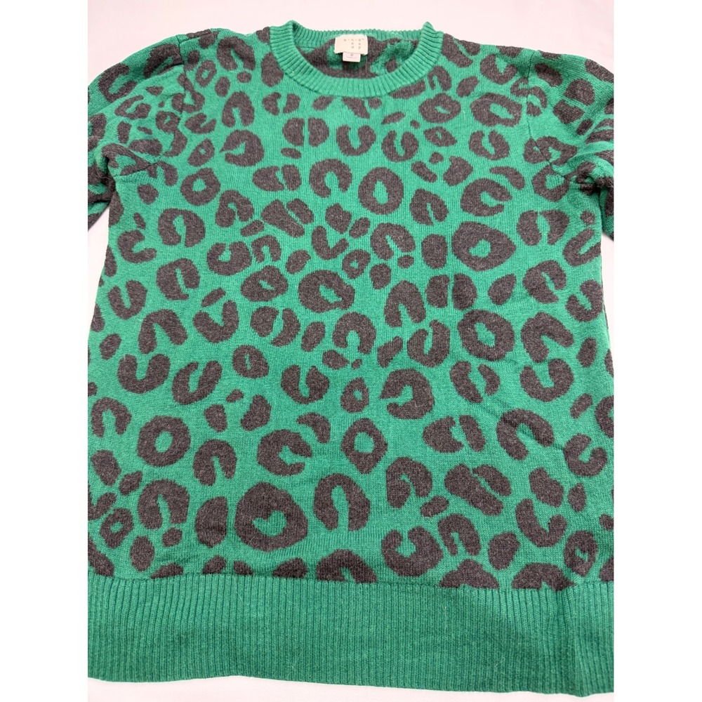 A New Day Womens Green Leopard Print Crewneck Sweater Size S Animal Print Knit - Picture 2 of 3